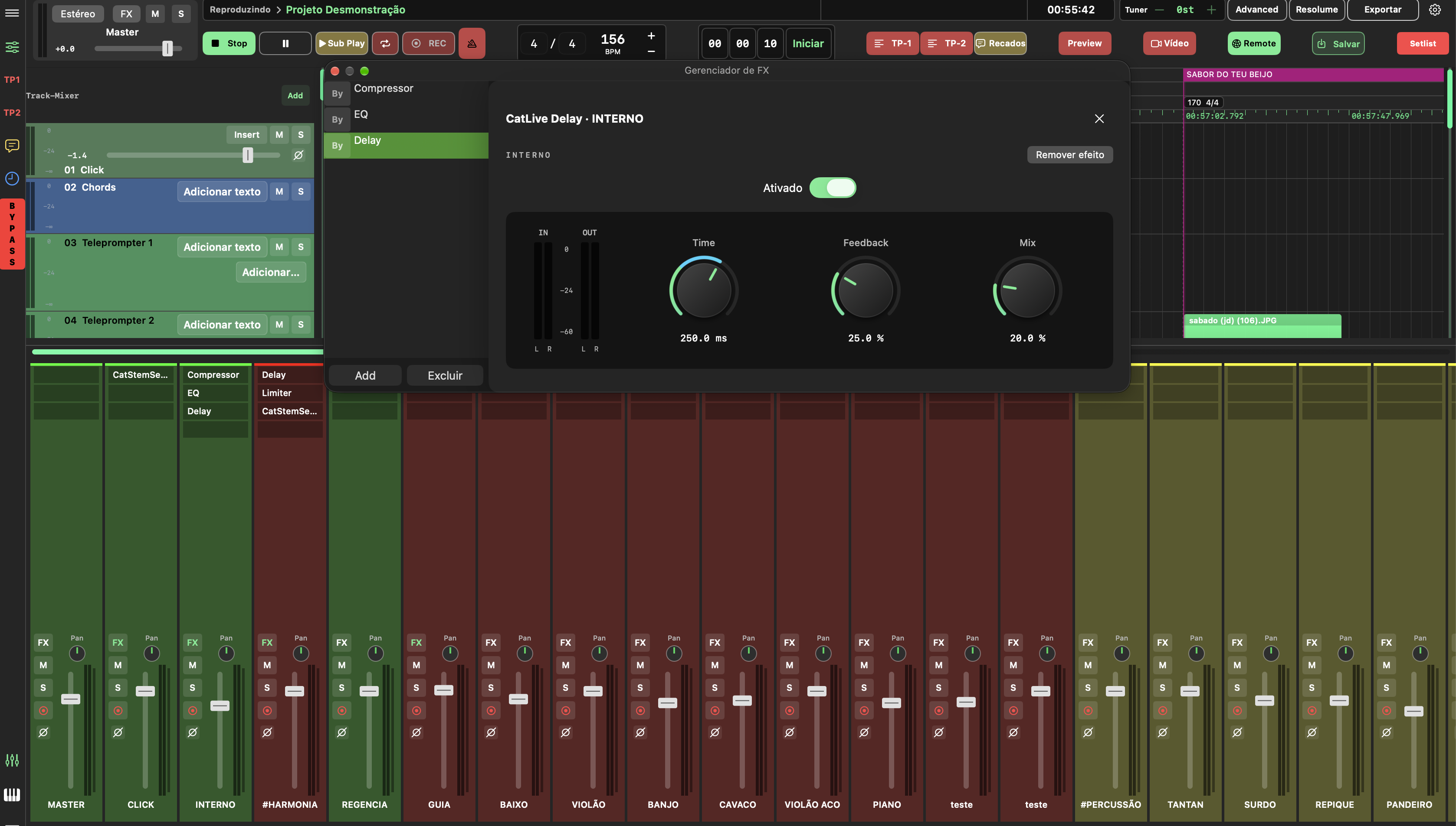 CatLive Delay com controles de tempo, feedback e mix